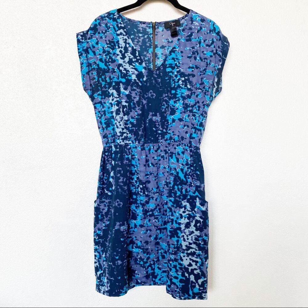 Aqua Watercolor V-Neck Printed Dress with Pockets Size XS
